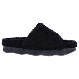 Chloé-Chloe Wavy Slides in Black Shearling and Leather -Black