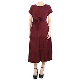 Weekend Max Mara-Burgundy short-sleeved midi dress with belt - size UK 12-Red