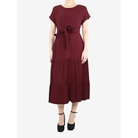 Weekend Max Mara-Burgundy short-sleeved midi dress with belt - size UK 12-Red