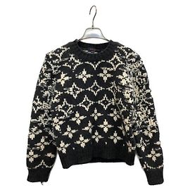***LOUIS VUITTON (Louis Vuitton)  Strickpullover mit verzerrtem Monogramm und Rundhalsausschnitt Grau
