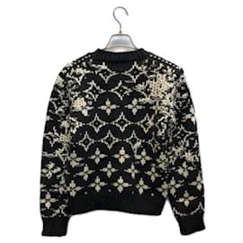 Louis Vuitton-***LOUIS VUITTON (Louis Vuitton)  Suéter de tricô com gola redonda e monograma distorcido-Cinza