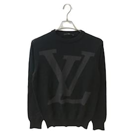 Louis Vuitton-***LOUIS VUITTON (Louis Vuitton)  Jersey de punto con cuello redondo y logo grande LV-Negro