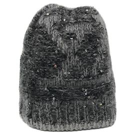 ***LOUIS VUITTON (Louis Vuitton)  Gorro de malha com brilho e monograma Bonnet Cinza