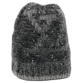 Louis Vuitton-***LOUIS VUITTON (Louis Vuitton)  Bonnet monogram glitter knit hat-Grey