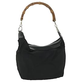 Gucci-GUCCI Bamboo Shoulder Bag Nylon Black 000 1956 0531 Auth ep1818-Black