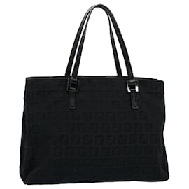 Fendi-FENDI Zucchino Canvas Hand Bag Black Auth 55024-Black