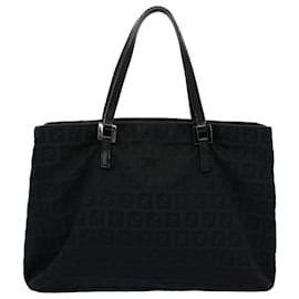 Fendi-FENDI Zucchino Canvas Hand Bag Black Auth 55024-Black