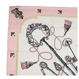 Hermès-HERMÈS CARRÉ 90 LES CLES Foulard Soie Rose Blanc Auth 54380-Rose,Blanc