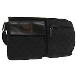 Gucci-GUCCI GG Canvas Waist bag Leather Black 0181621 auth 54701-Black