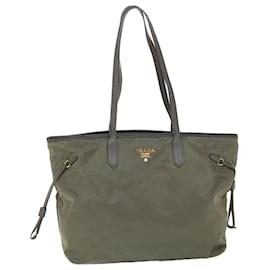 Prada-PRADA Tote Bag Nylon Leather Khaki Auth ki3477-Khaki