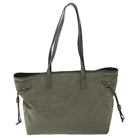 Prada-PRADA Tote Bag Nylon Leather Khaki Auth ki3477-Khaki