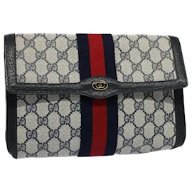 Gucci-GUCCI GG Canvas Sherry Line Pochette Grey Red Navy 89 01 006 auth 54747-Rosso,Grigio,Blu navy