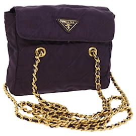 Prada-PRADA Quilted Chain Shoulder Bag Nylon Purple Auth ar10285-Purple