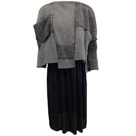 Comme Des Garcons-Comme des Garcons Grey Wool Knit and Black Pleated Dress-Grey