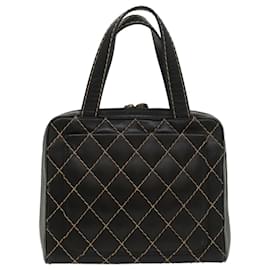 Chanel-CHANEL Wild Stitch Hand Bag Leather Black CC Auth 54178-Black