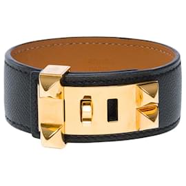 Hermès-HERMES Jewelry Black Leather Dog Collar - 101503-Black