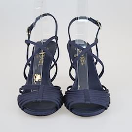 Chanel-Navy Blue CC Heels Ankle Strap Sandal-Blue