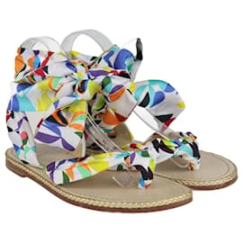 Christian Louboutin-Multicolor Printed Satin Niloofar Ankle Wrap Flat Sandals-Multiple colors