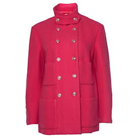 Chanel-Chanel, blazer de tweed de lana rosa con 4 bolsillos-Rosa