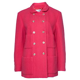 Chanel-Chanel, blazer de tweed de lana rosa con 4 bolsillos-Rosa