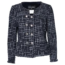 Chanel-Chanel, chaqueta de tweed con botonadura forrada-Azul