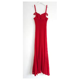 Blumarine-Vestido maxi de malha de crochê vermelho estilo corpete Blumarine-Vermelho