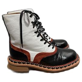 Chanel-botas de tornozelo-Preto,Branco,Castanho claro