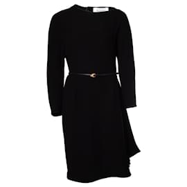 Valentino-Valentino, vestido negro de corte A con cinturón-Negro