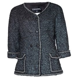 Chanel, Tweedjacke aus Metall Silber