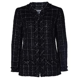 Autre Marque-Chanel, chaqueta de tweed negra con cuadros blancos-Negro