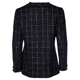 Autre Marque-Chanel, chaqueta de tweed negra con cuadros blancos-Negro