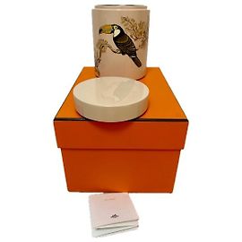 Hermès HERMES Paris Caja de té "Carnets d'Équateur" de madera lacada pintada a mano. Multicolor