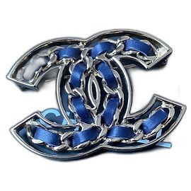 Broche CHANEL double C Doré Bleu Marine