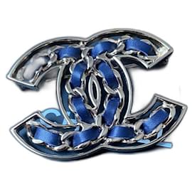 Chanel-BROCH C Chanel forrado-Dourado,Azul marinho