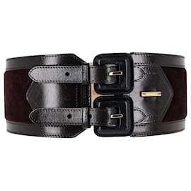 Burberry-Burberry Double-Buckle Waist Belt in Black Leather-Black