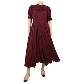Autre Marque-Burgundy short-sleeved gathered midi dress - size UK 10-Dark red