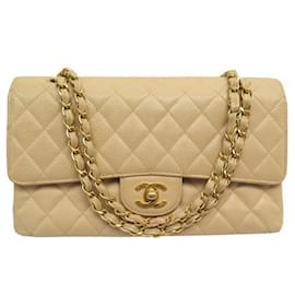Chanel-VINTAGE CHANEL TIMELESS CLASSIC MEDIUM LEATHER CAVIAR HAND BAG-Beige