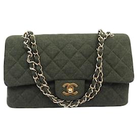 Chanel-VINTAGE SAC A MAIN CHANEL TIMELESS CLASSIQUE MEDIUM JERSEY HAND BAG PURSE-Kaki