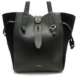 BOLSA FURLA NET 215042 EM COURO PRETO E BOLSA DE COURO E CAMURÇA Preto