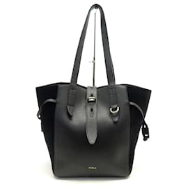 Furla-BOLSA FURLA NET 215042 EM COURO PRETO E BOLSA DE COURO E CAMURÇA-Preto