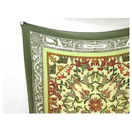 Hermès-HERMES EARLY AMERICA PERRIERE CHALE IN CASHMERE AND GREEN SILK SCARF SHAWL-Green