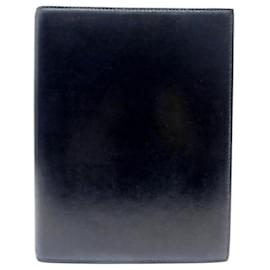 Hermès-VINTAGE HERMES GM AGENDA HOLDER COVER IN BLACK BOX LEATHER 23x18CM DIARY COVER-Navy blue