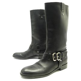 ZAPATOS CHRISTIAN DIOR BOTAS BIKER 38 BOTAS DE MONTAR PIEL NEGRAS Negro