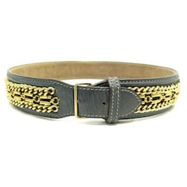 Alaïa-ALAIA BELT WITH CHAINS AND LEATHER70 BLUE AND GOLD CHAINS AND LEATHER BELT-Blue