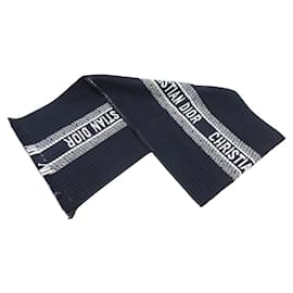 Christian Dior-NEW CHRISTIAN DIOR REVERSIBLE SCARF OBLIQUE CANVAS UNIVERSITY WOOL SCARF-Navy blue