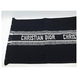 Christian Dior-NEUF ECHARPE CHRISTIAN DIOR REVERSIBLE TOILE OBLIQUE UNIVERSITY LAINE SCARF-Bleu Marine