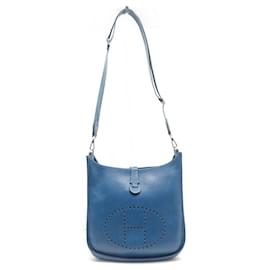 Hermès-SAC A MAIN HERMES EVELYNE III 33 GM EN CUIR TOGO BLEU BLUE HAND BAG BOITE-Bleu