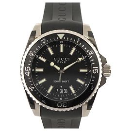 NOVO GUCCI DIVE YA RELÓGIO136204  CAIXA DE RELÓGIO DE QUARTZO DE BORRACHA PRETA DE AÇO Preto
