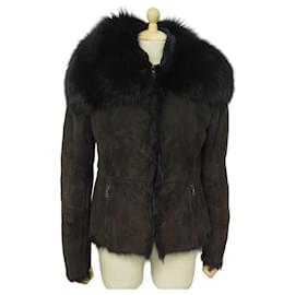 Prada-PRADA jacket 148296 FOX FUR COLLAR & SUEDE LEATHER 44 Item 40 EN M COAT-Brown