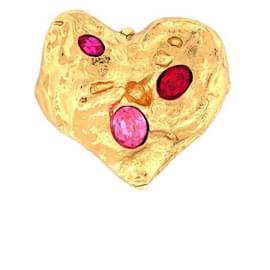 BROCHE VINTAGE NEW YVES SAINT LAURENT CORAZÓN Y PIEDRAS DE METAL DORADO BROCHE CORAZÓN Dorado